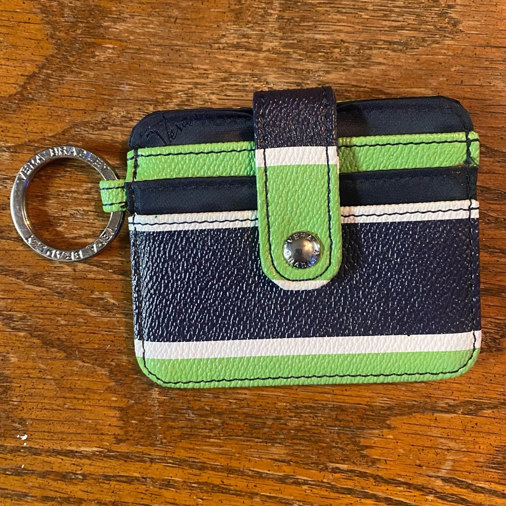 Vera Bradley NEW Rare Striped Card Holder with Key Ring ID Holder & Kiss Lock